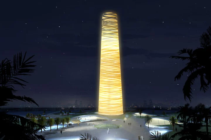 Atelier Thomas Pucher's stunning "Garden and the Tower" concept makes a dramatic statement, but also takes a smart approach to managing heat in warmer climes