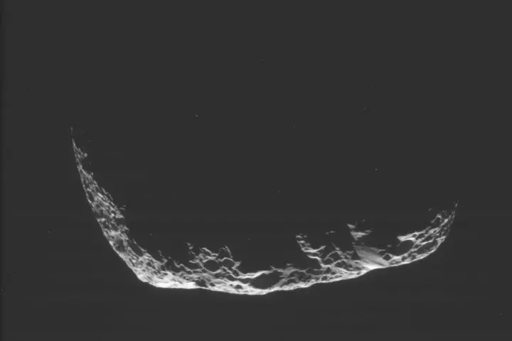 The Saturnian moon Hyperion, as imaged by the Cassini spacecraft on May 31