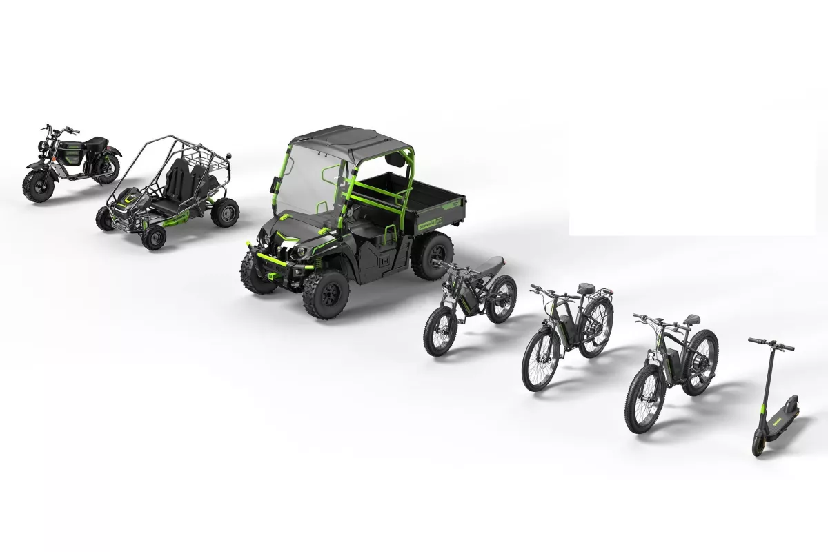 The Greenworks e-transport range already includes a Go-Kart and Minibike, which will be joined by ebikes, and electric kickscoot and a utility task vehicle in 2024