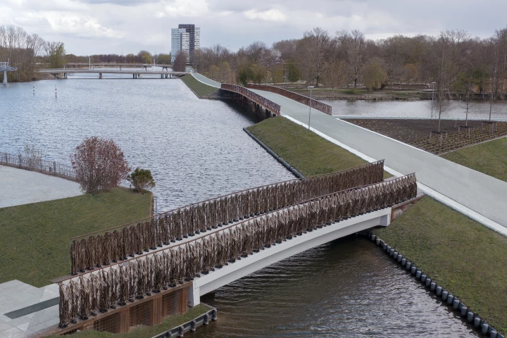 The Smart Circular Bridge spans 15 m (roughly 50 ft) in the city of Almere, the Netherlands