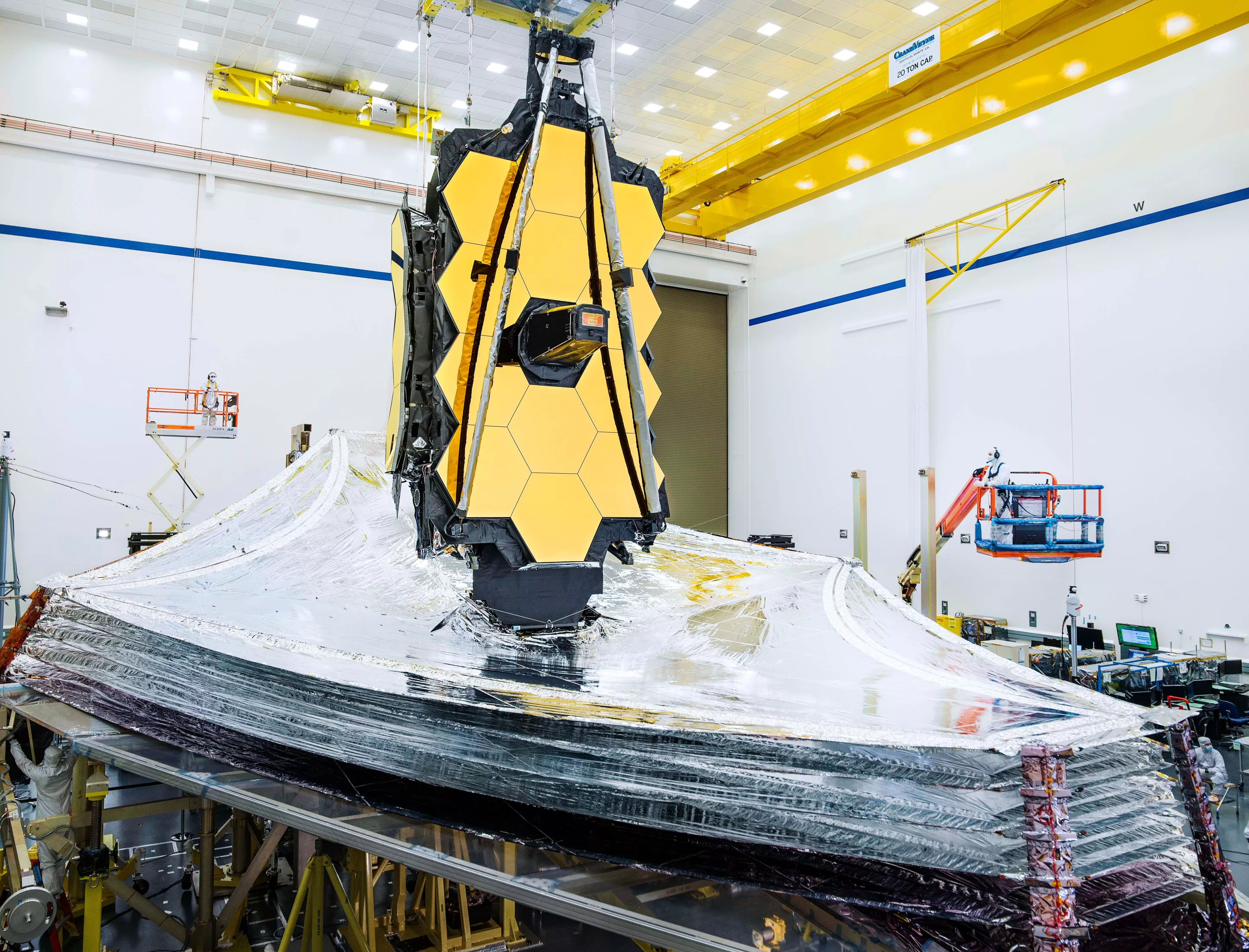 The JWST pictured during sunshield testing