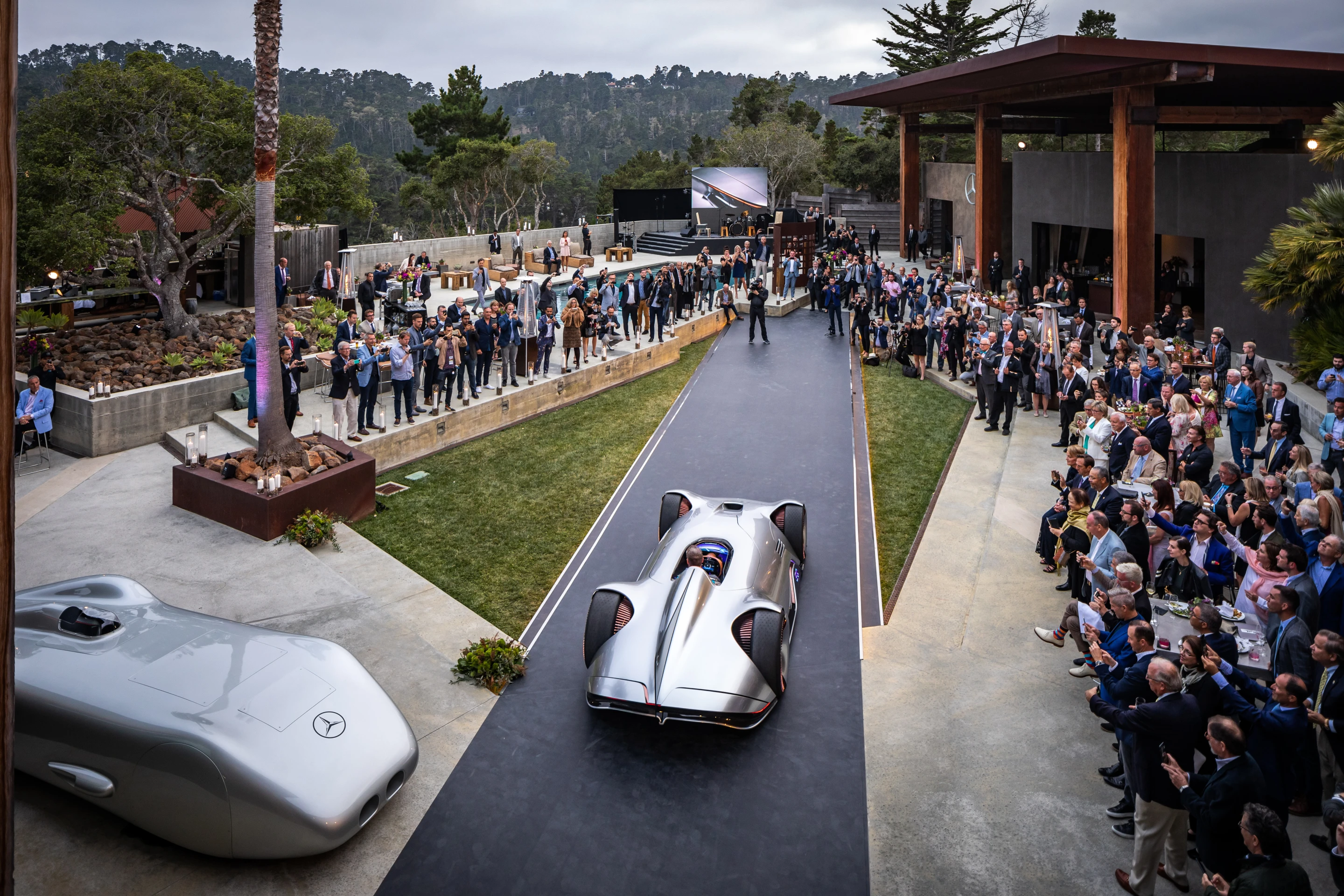 Each wheel of the Vision EQ Silver Arrow concept contains 168 lightweight aluminum spokes painted in rose gold