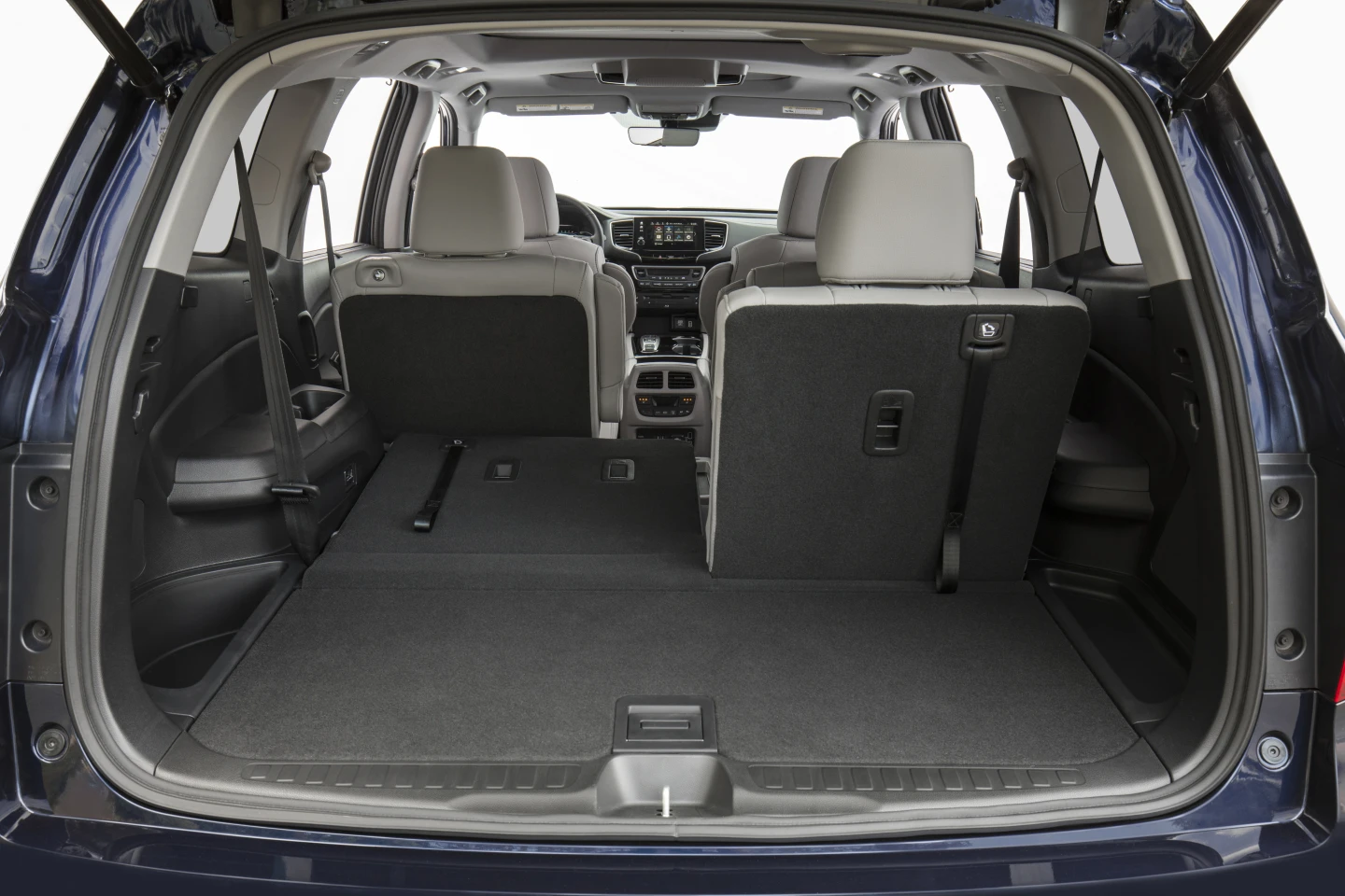 Cargo space in the Honda Pilot is good with a wide, square rear hatch opening that offers 16 cubic feet (453 liters) behind the third row