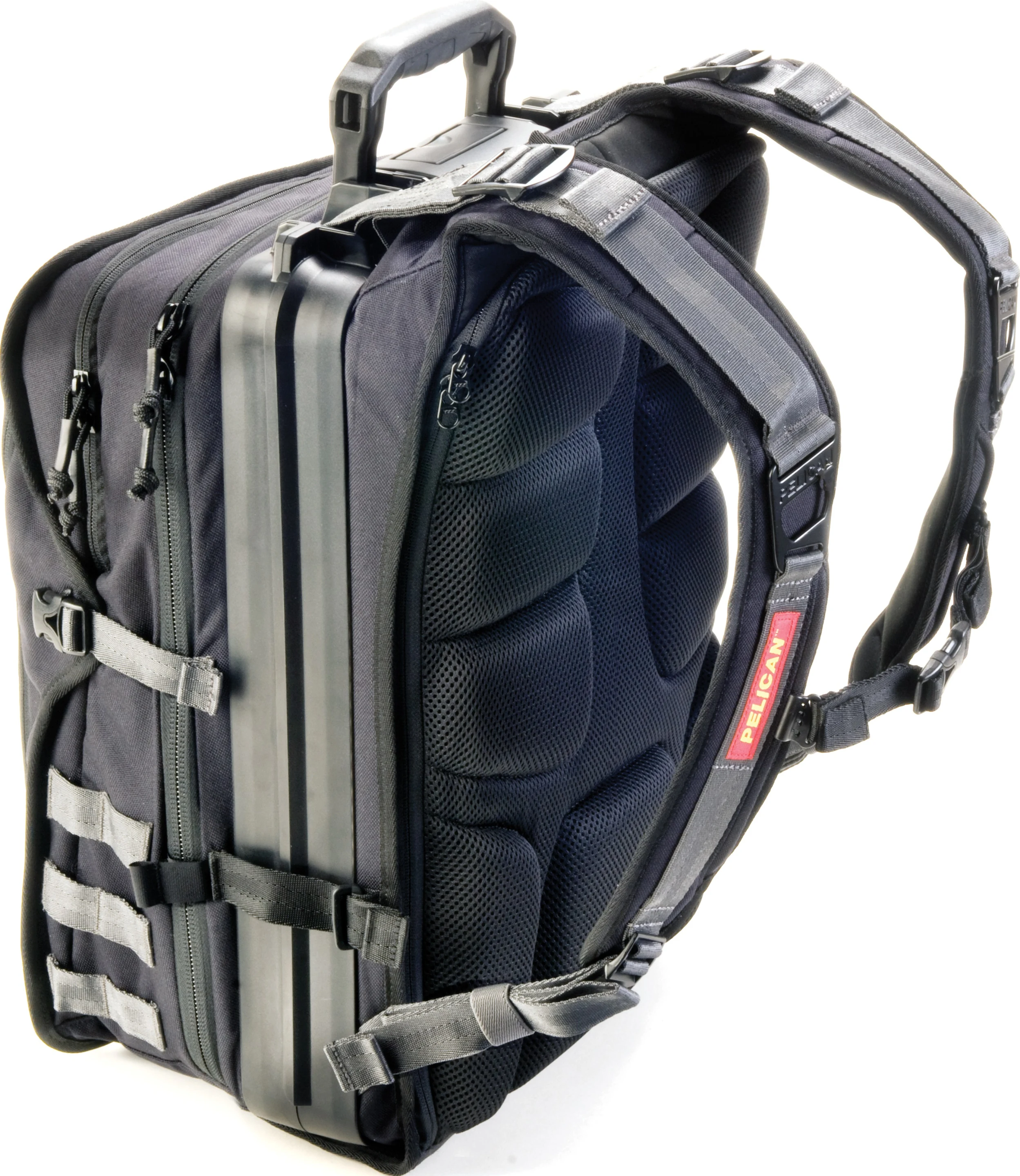 The U100 Elite Laptop Backpack integrates a full hard case near the back