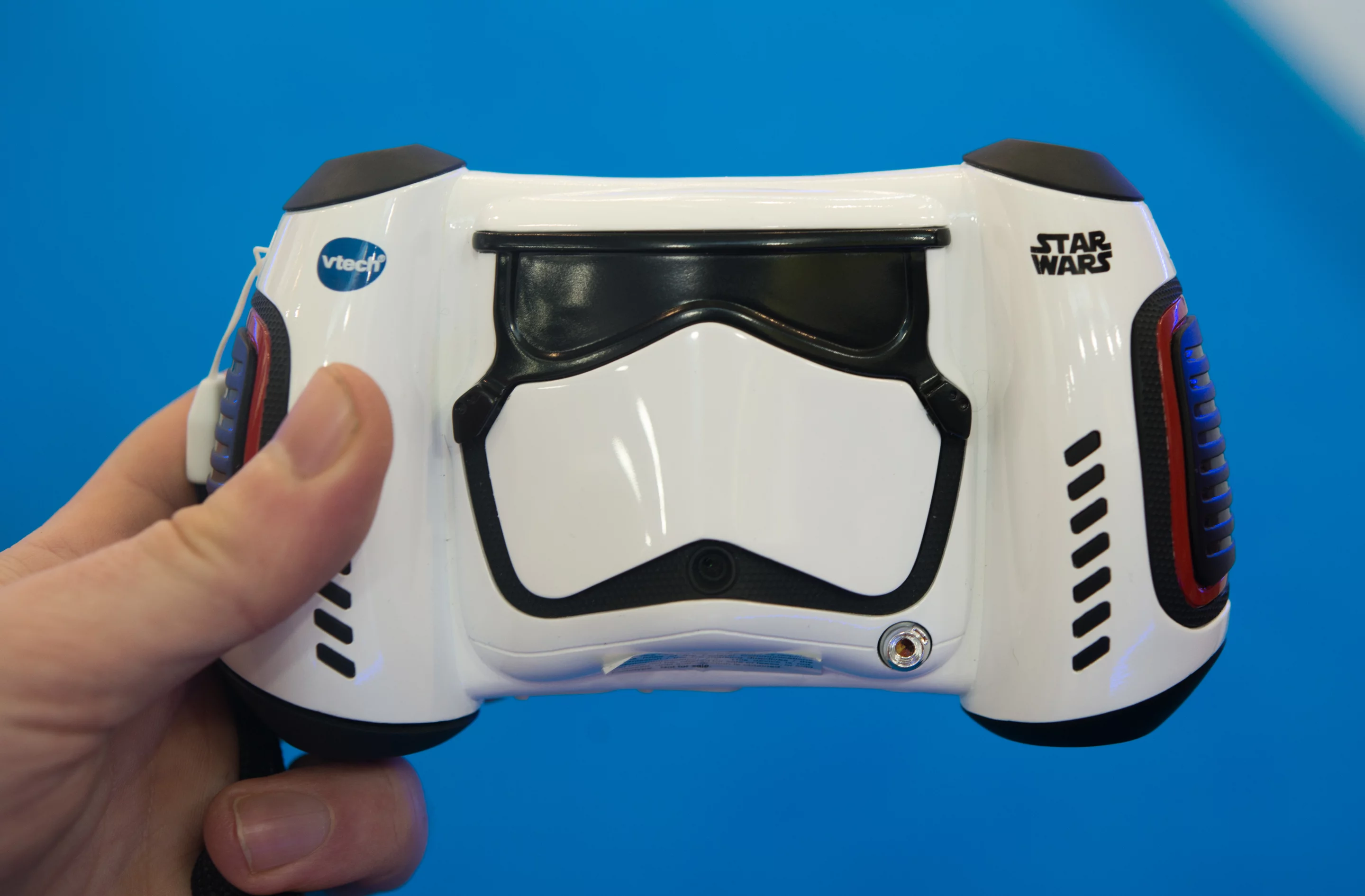 The Star Wars-branded VTech camera has a Stormtrooper face