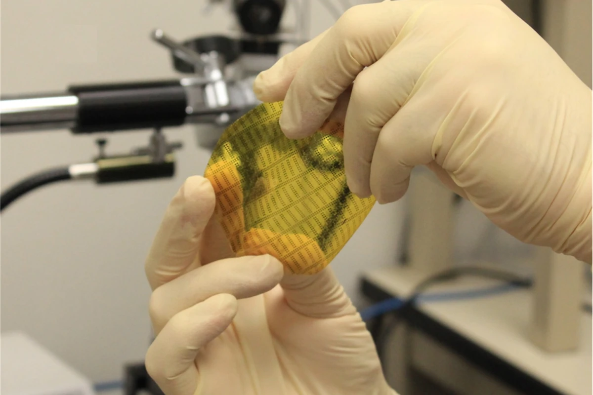 The skin consists of arrays of zinc oxide nanorods, encased in a layer of polyimide
