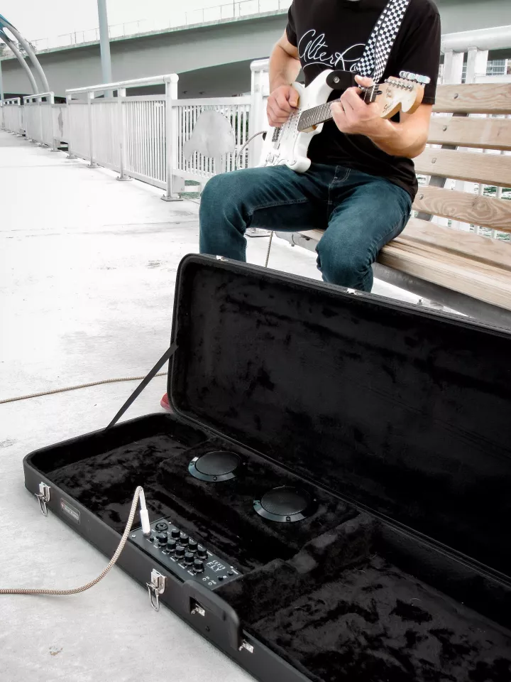 The Blackstar amplifier used in the current prototype is powered by eight AA-sized batteries