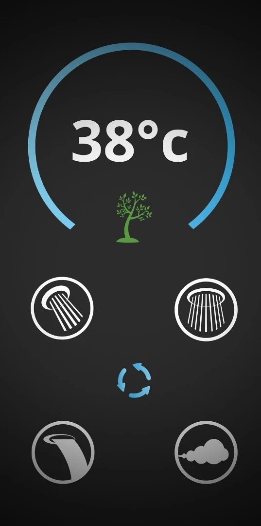 The controls of the e-Shower allow users to choose between a "Classic shower" setting and a "Refresh Cycles" setting