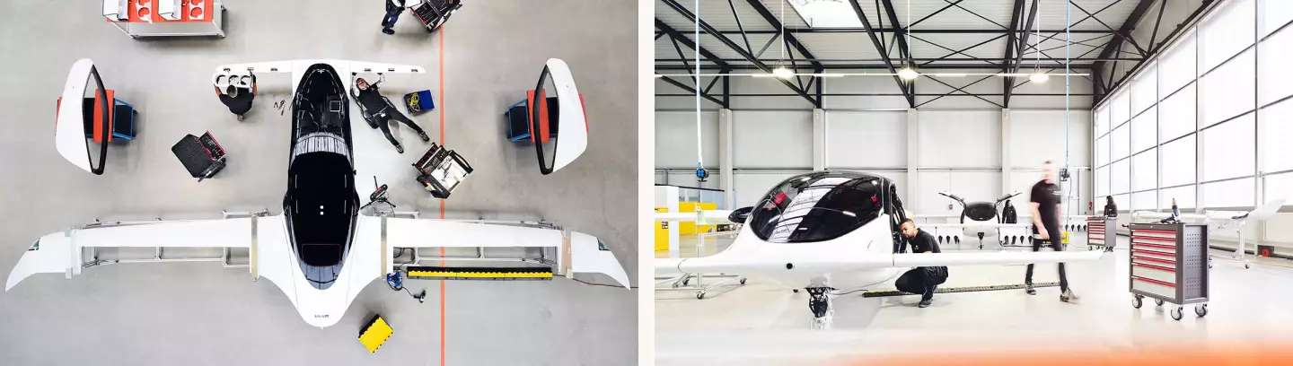 Engineers work on the Lilium aircraft at the company's facility in southern Germany