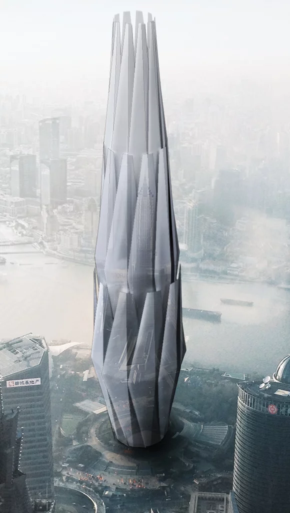 Honorable Mention - Lotus. Designer notes: "Lotus is an architectural monument that cultivates onus and stewardship regarding the cities freshwater, while emphasizing water experientially to increase quality of life in the urban core. Though technological processes are intrinsic when discussing a strategy for urban water sustainability, it will play a minor factor in the overall design. Lotus seeks to strengthen public awareness of the fragility of Urban Fresh Water. The design looks to increase governmental transparency, monumentally showcasing the cities effort to maintain fresh-water supply."