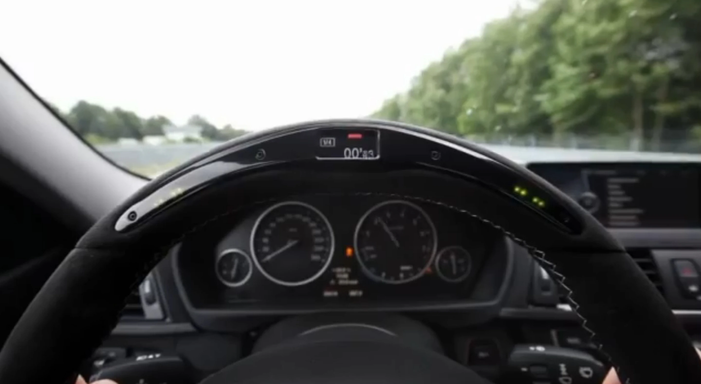 The BMW M Performance steering wheel in quarter-mile sprint mode