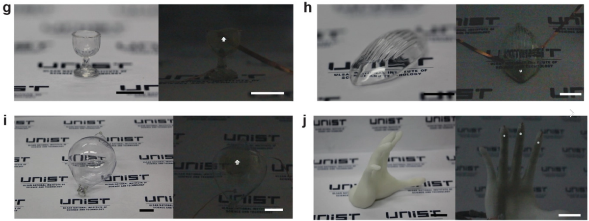 Examples of some transparent 3D shapes with OLED screens printed into them