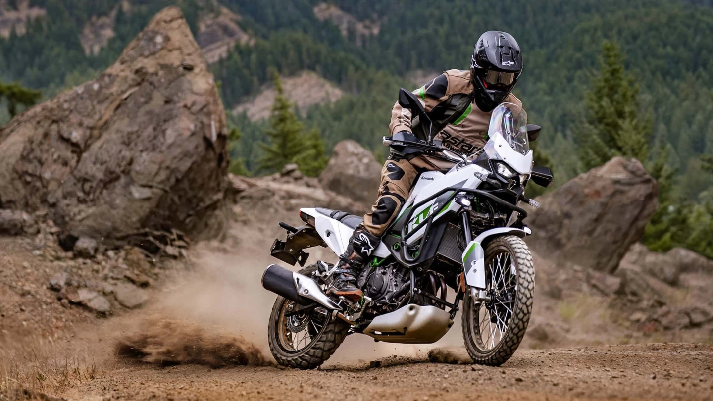 The KLE 500 is fitted with Ninja 500’s liquid-cooled, parallel-twin 451cc engine, although we likely see a detuned version of it here