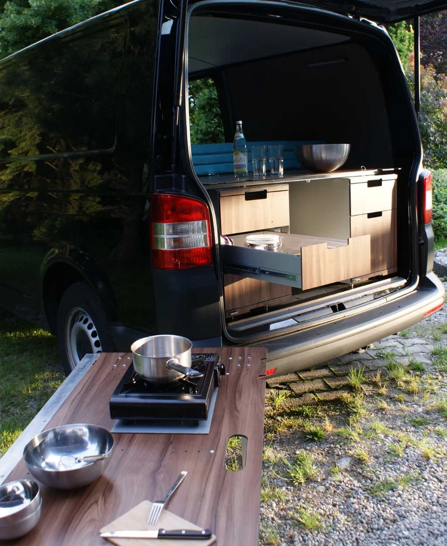 The bed platform also works as a table