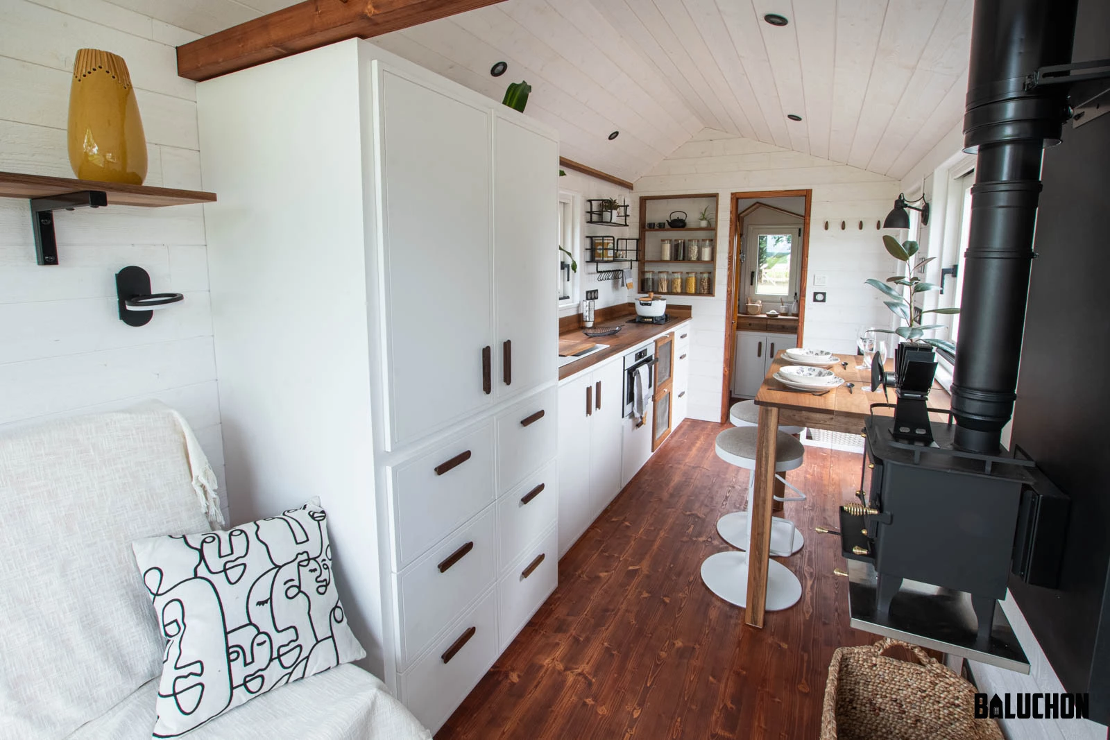 The Moulinsart is kept a comfortable temperature with a small wood-burning stove