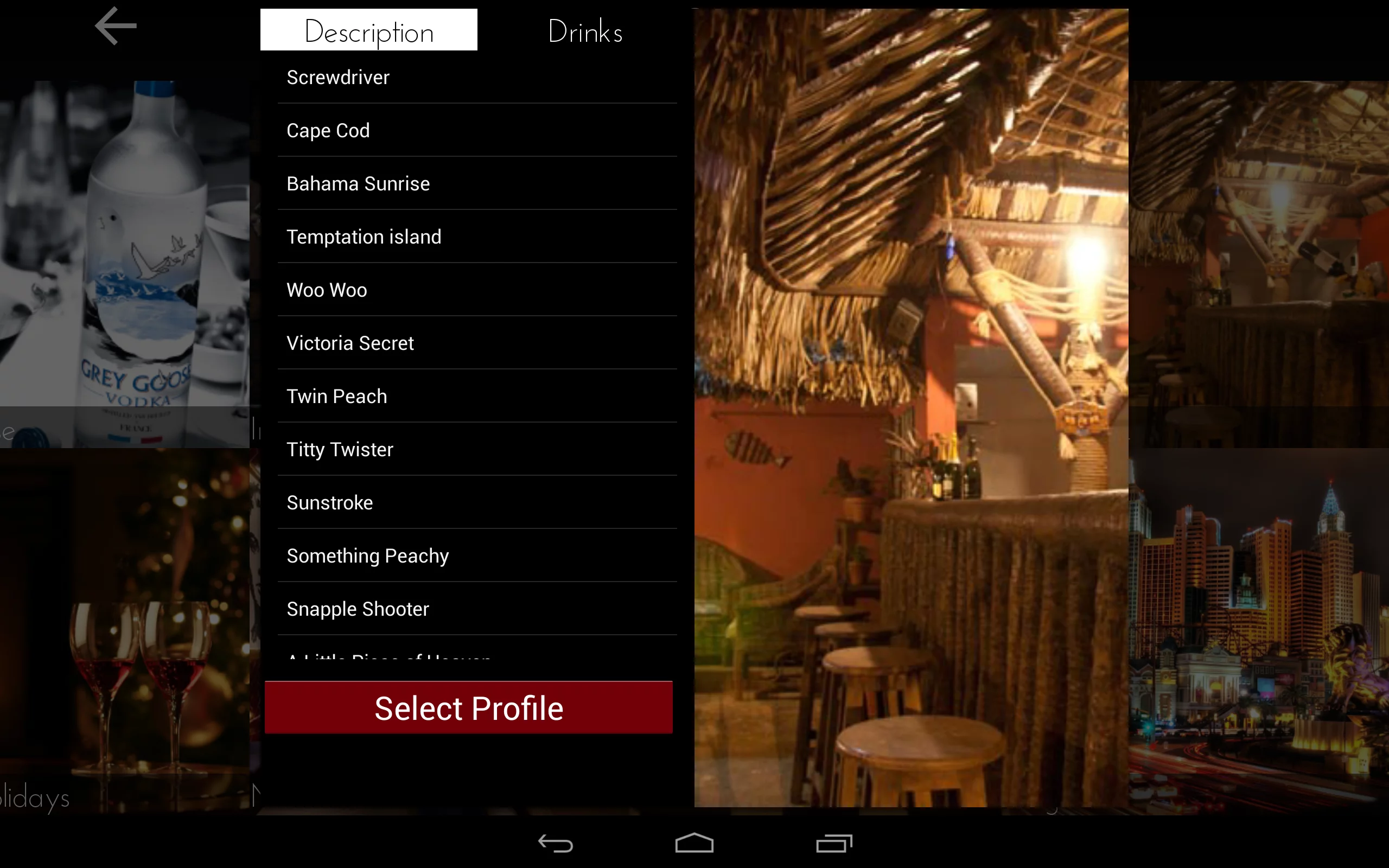 Monsieur profile selection on a tablet