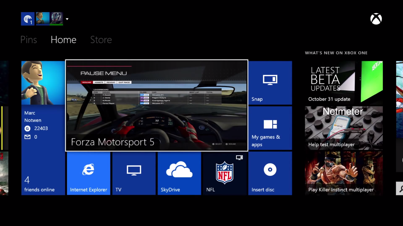 The Xbox One dashboard