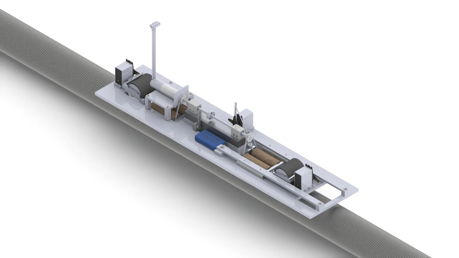 CAD model of the FluzCrawler robot inspecting a wire cable (Image: Fraunhofer IZFP)