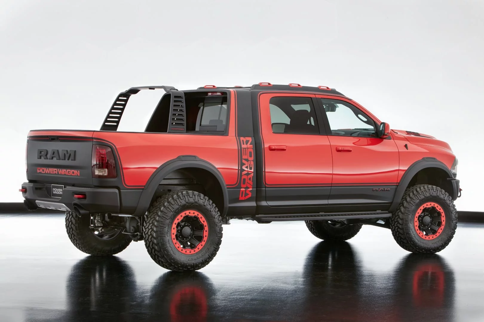 The RamRack on the rear of the Power Wagon slides back and forth to accomodate sports equipment