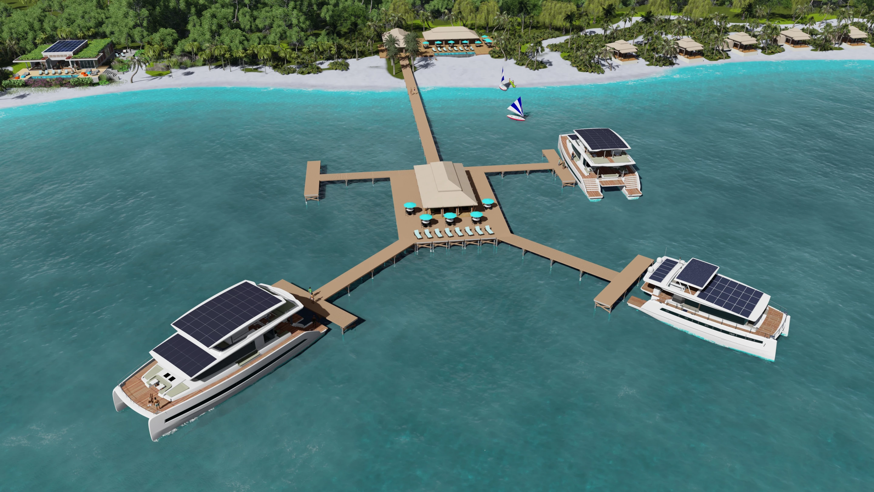 Silent Resorts brings together multiple yacht-based villas with a central dock and beach-based amenities