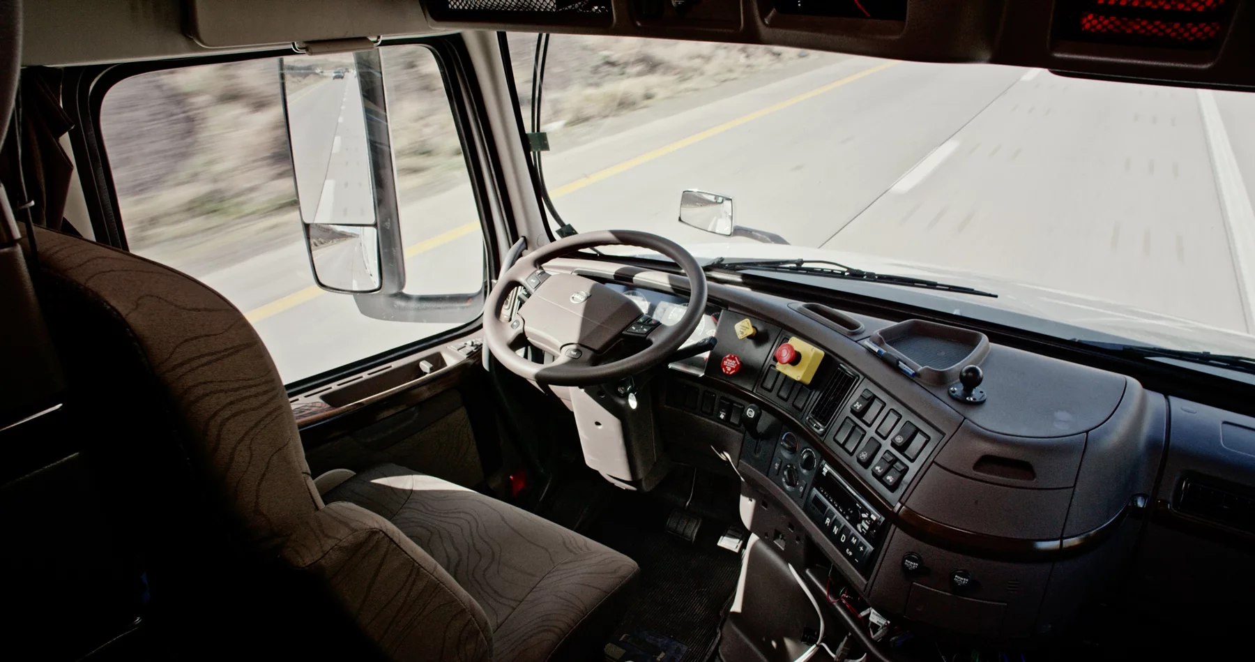 The sensors feed data to in-truck software that makes real-time driving decisions
