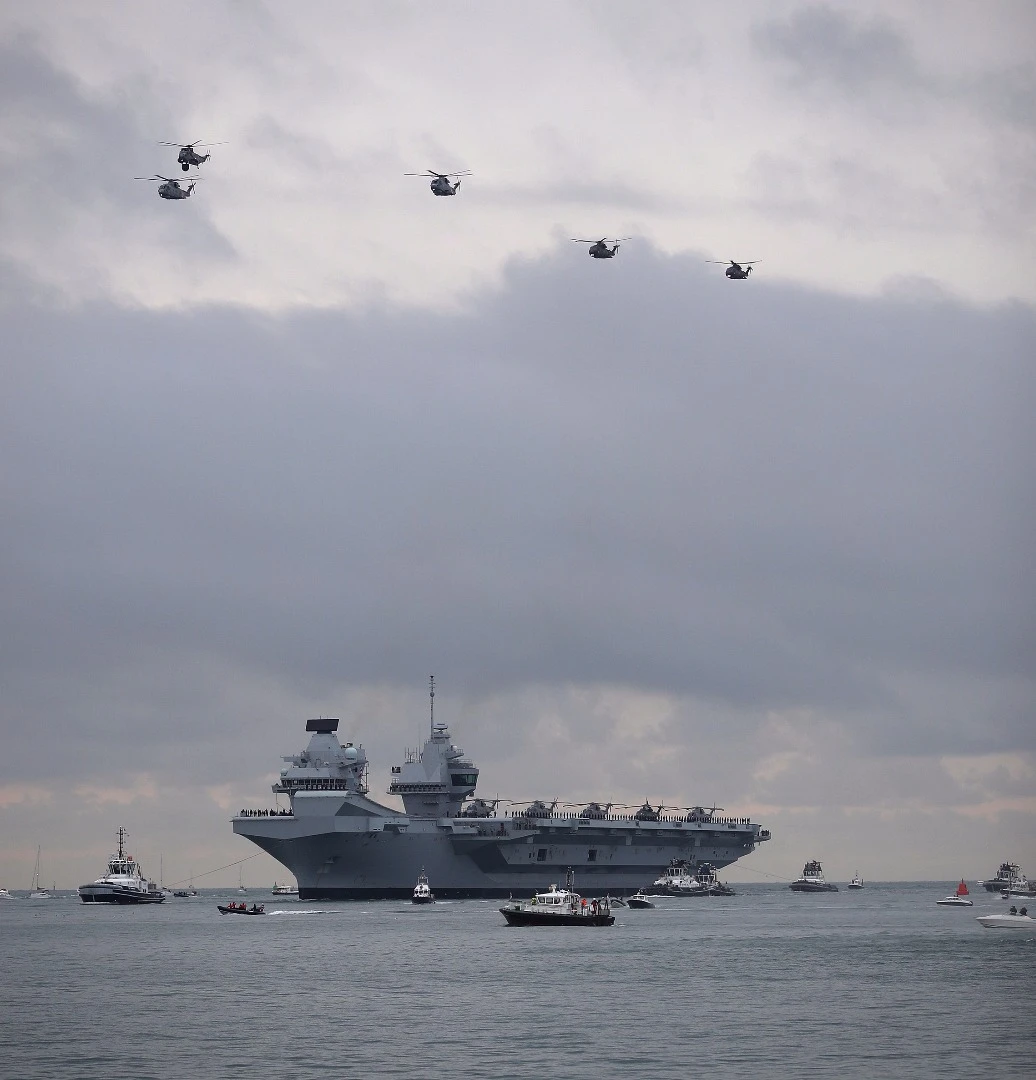 HMS Queen Elizabeth was met by a Fleet Air Arm fly past