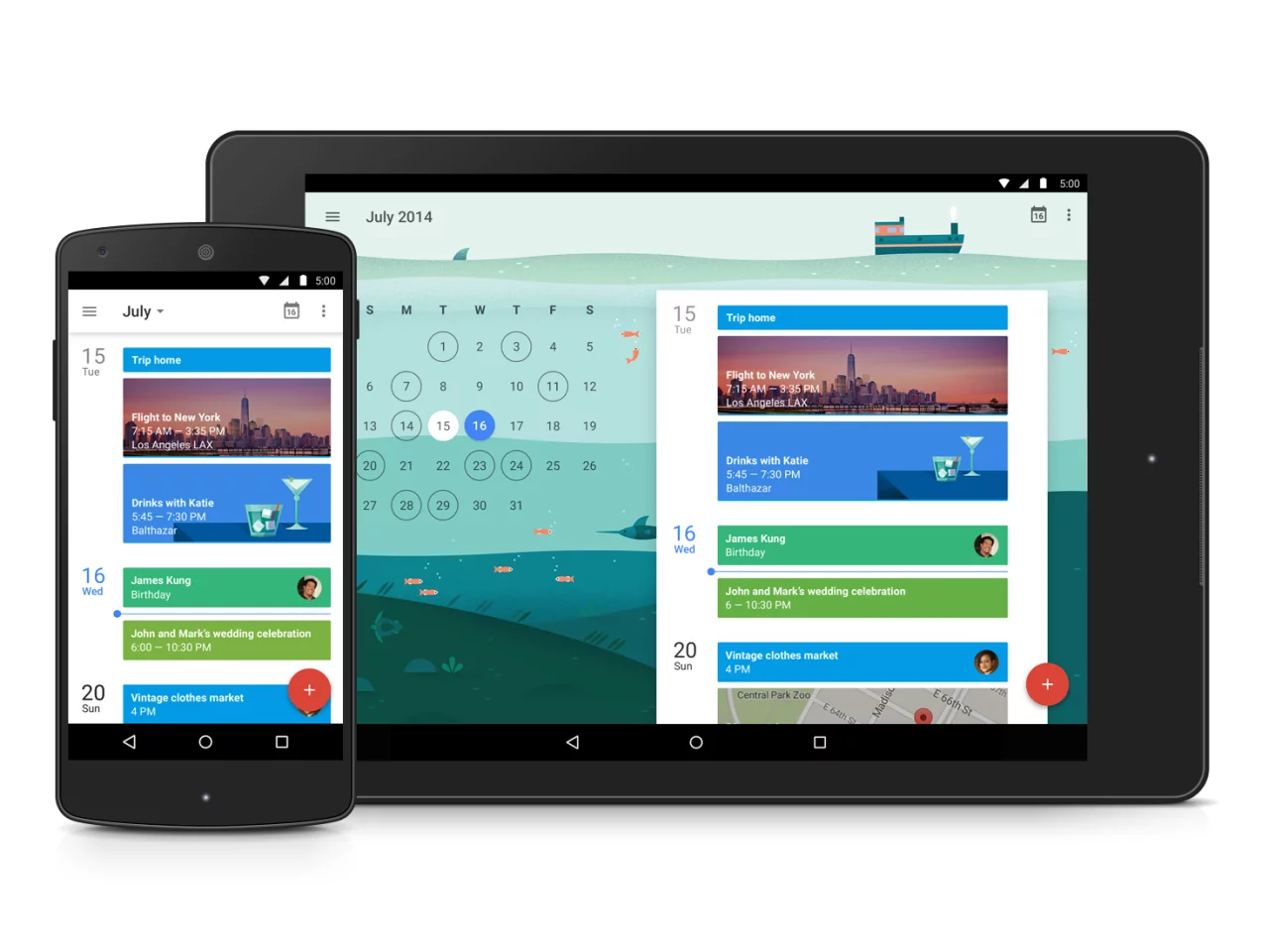 The new look calendar app on Android 5.0