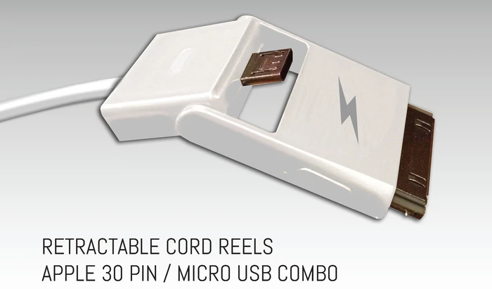 The POP charger features a combo 30-pin/micro-USB connector