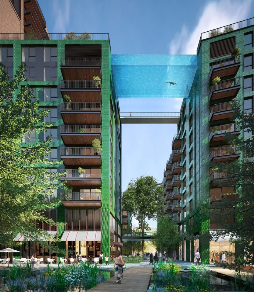 The pool is made of 20-cm (7.8-in) thick glass