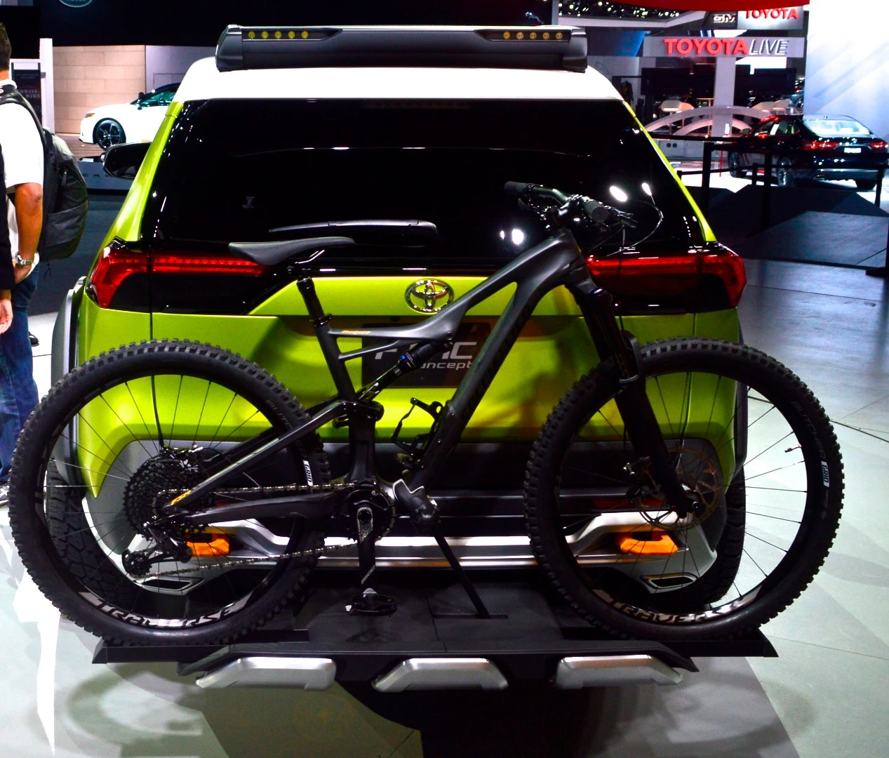 The FT-AC includes a slide-out underbody tray that works as a bike carrier