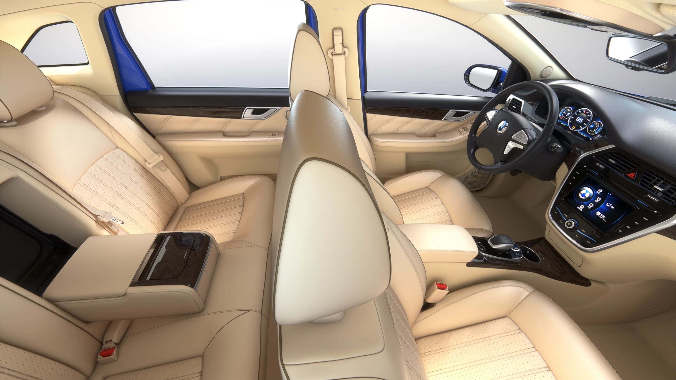 The Denza “Lifestyle” model features a leather interior and 8-inch touchscreen