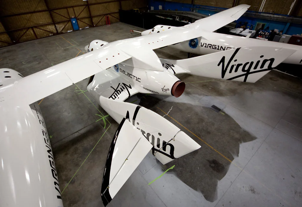 SpaceshipTwo attached to the WK2 launch craft (Photo: Mark Greenberg)