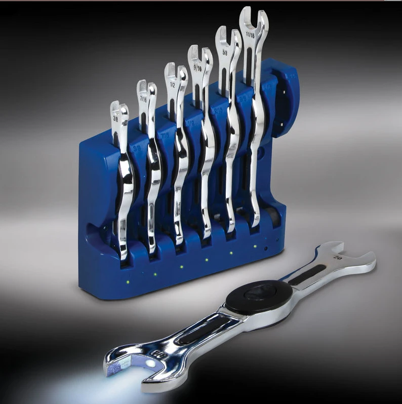 LEDs embedded in the heads of the wrenches to shed a little light on those hard to reach, dimly lit jobs