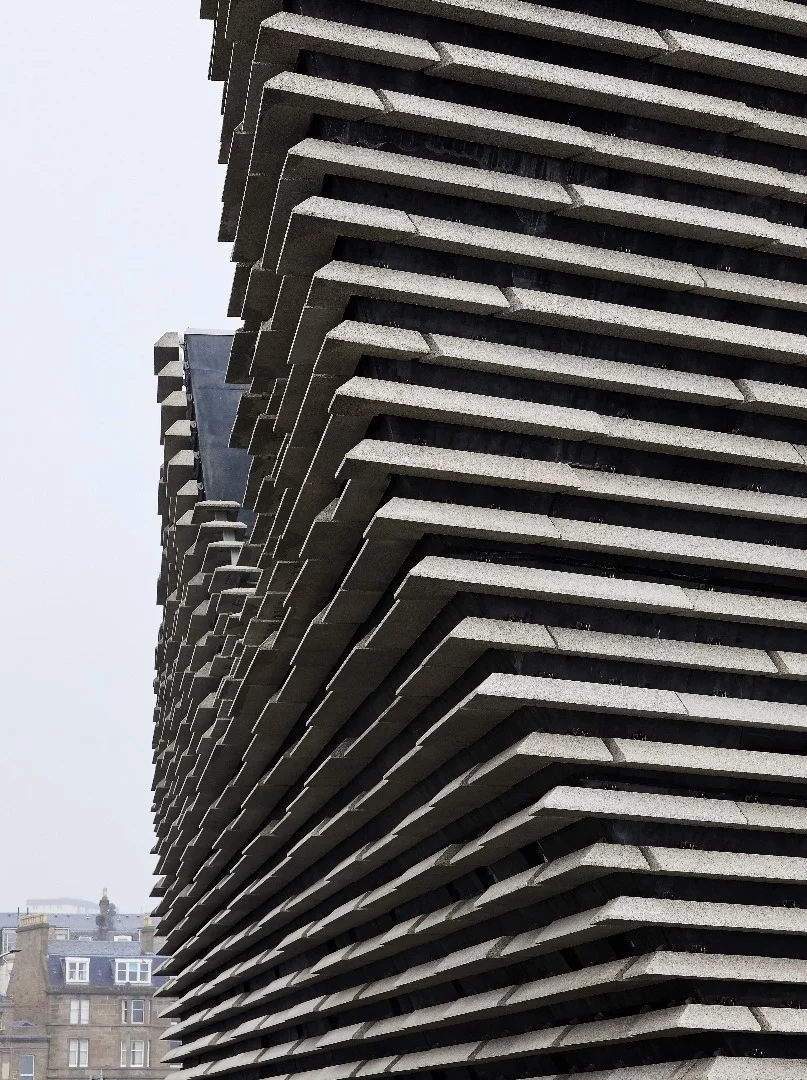 The facade of V&A Dundee is an intricate and complex arrangement of long concrete panels