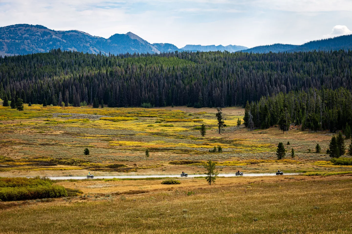The beauty of the Jackson Hole, Wyoming area was unbothered by the silent line of electric ATVs along the road