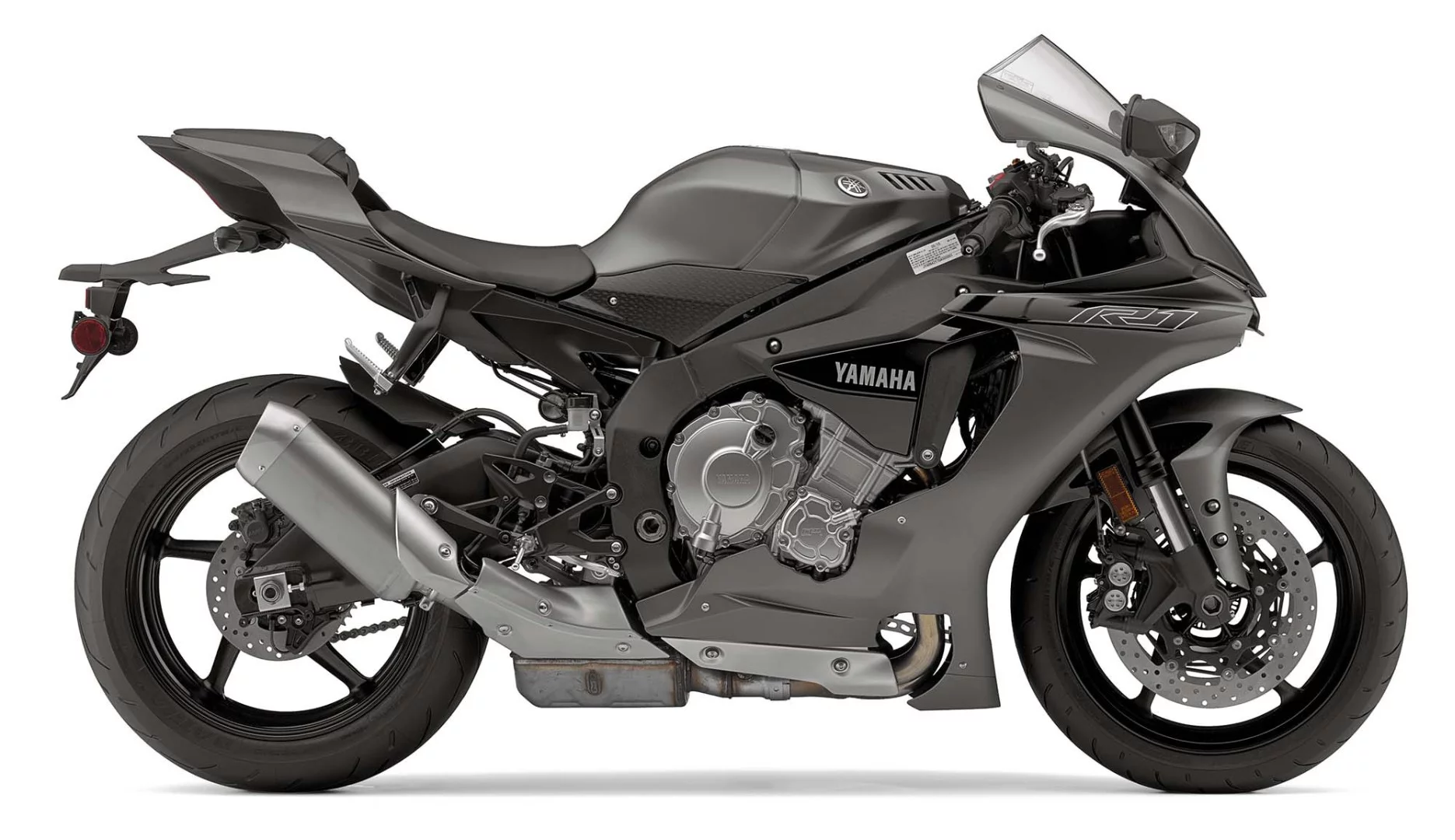 The Yamaha YZF-R1S in the Matte Grey color scheme