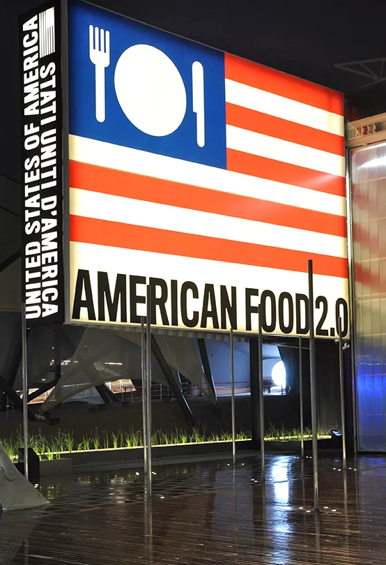 American Food 2.0 pavilion: The USA Pavilion is an open concept that evokes the simple lines of a traditional American barn