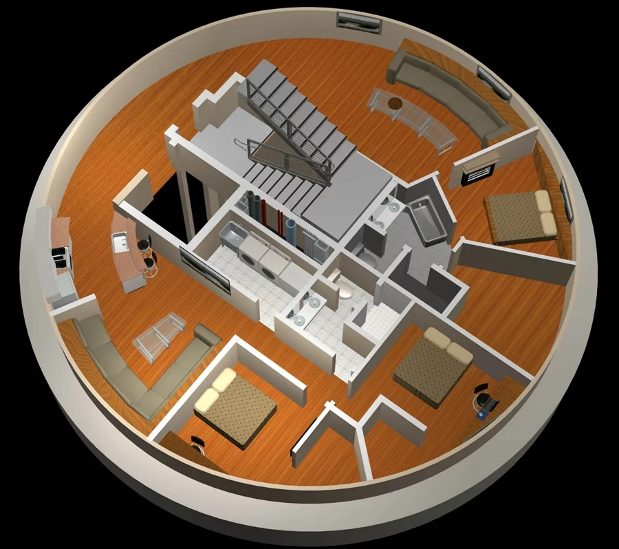 A floor-plan of a shelter condo