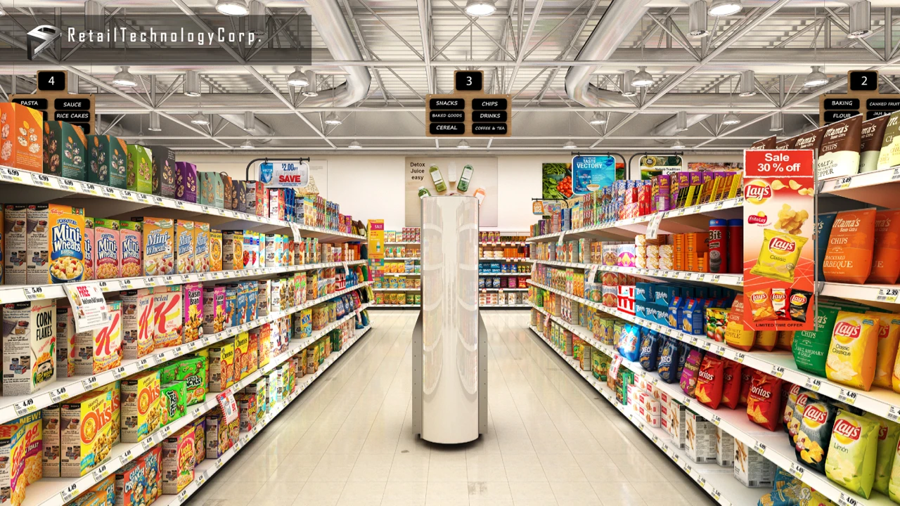 A back view of the 4D Space Genius, as it inspects the aisles
