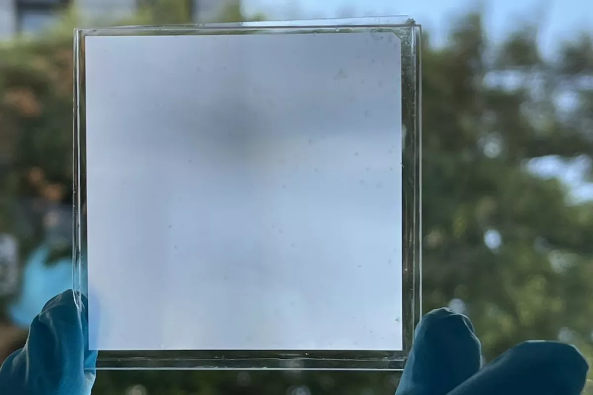 A sample of the new metamaterial, which is more transparent than glass