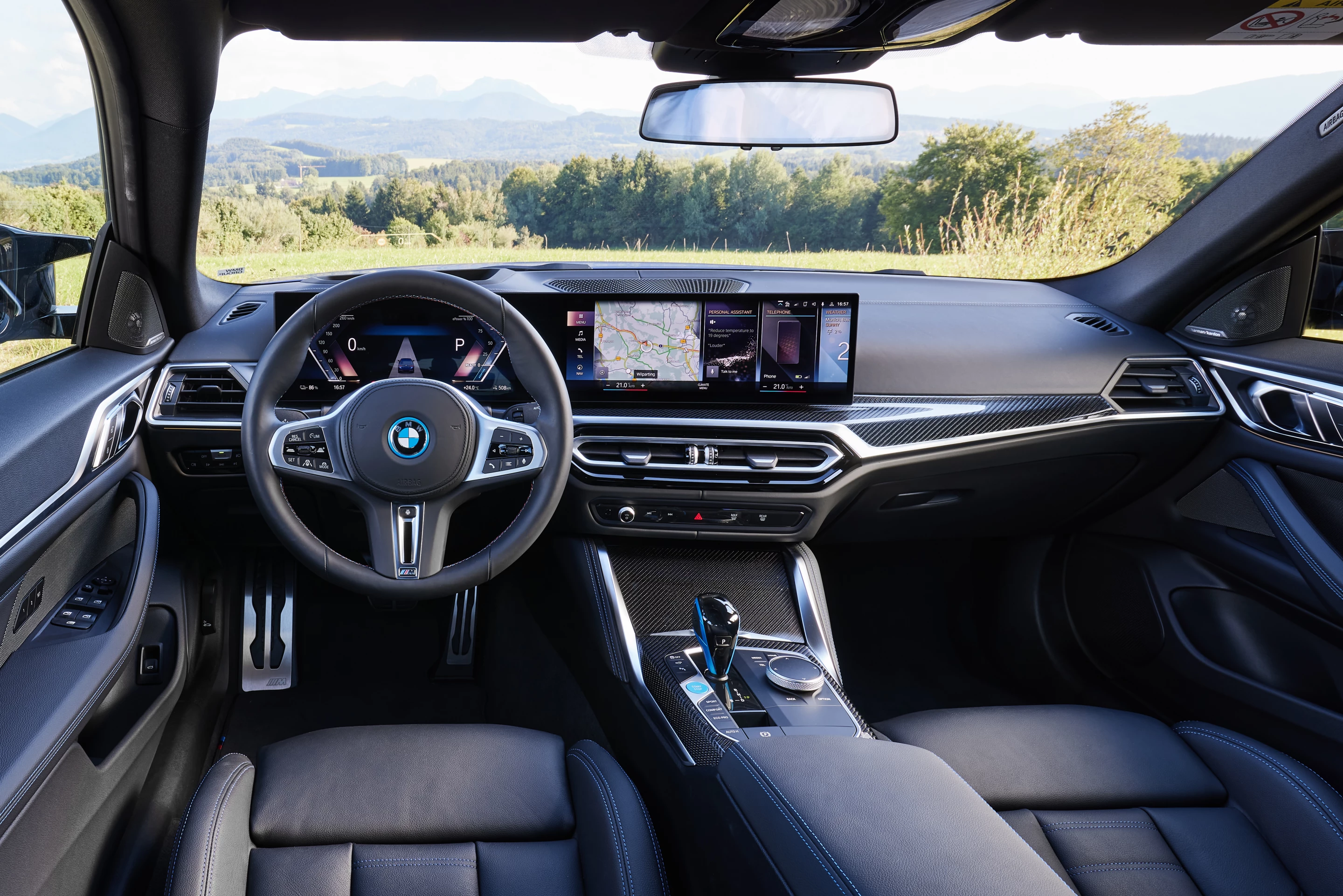 The interior of the 2022 BMW i4 is typically minimalist, but doesn't lack for luxury fitments and comfort