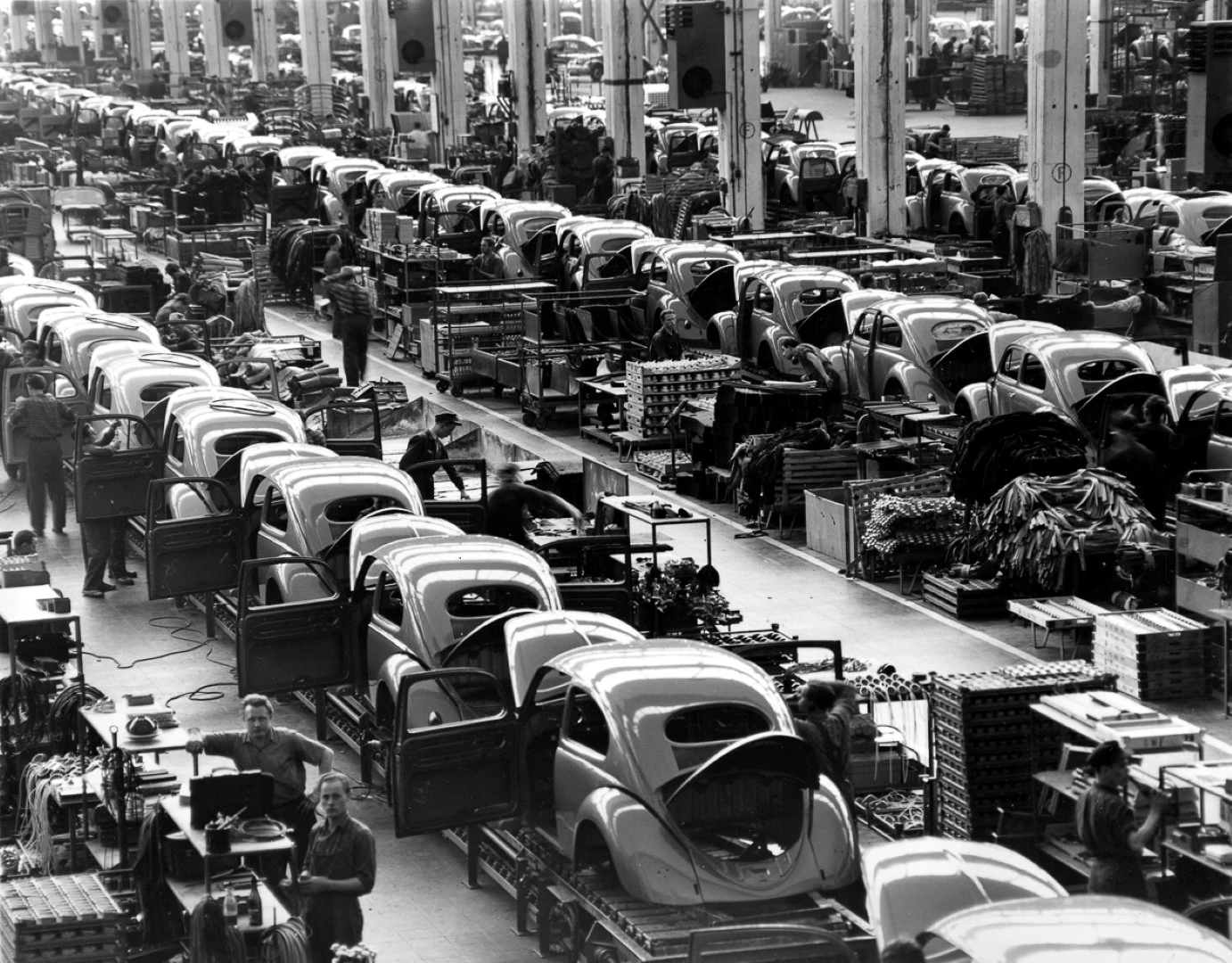 Volkswagen Beetle production was prolific, and the first reliable and affordable post-war car became the best seller in history.