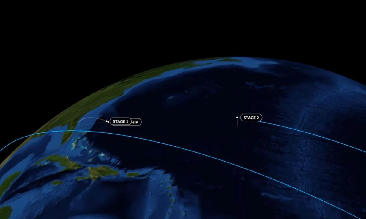 JCSAT-16 trajectory at the time the Falcon 9 landed