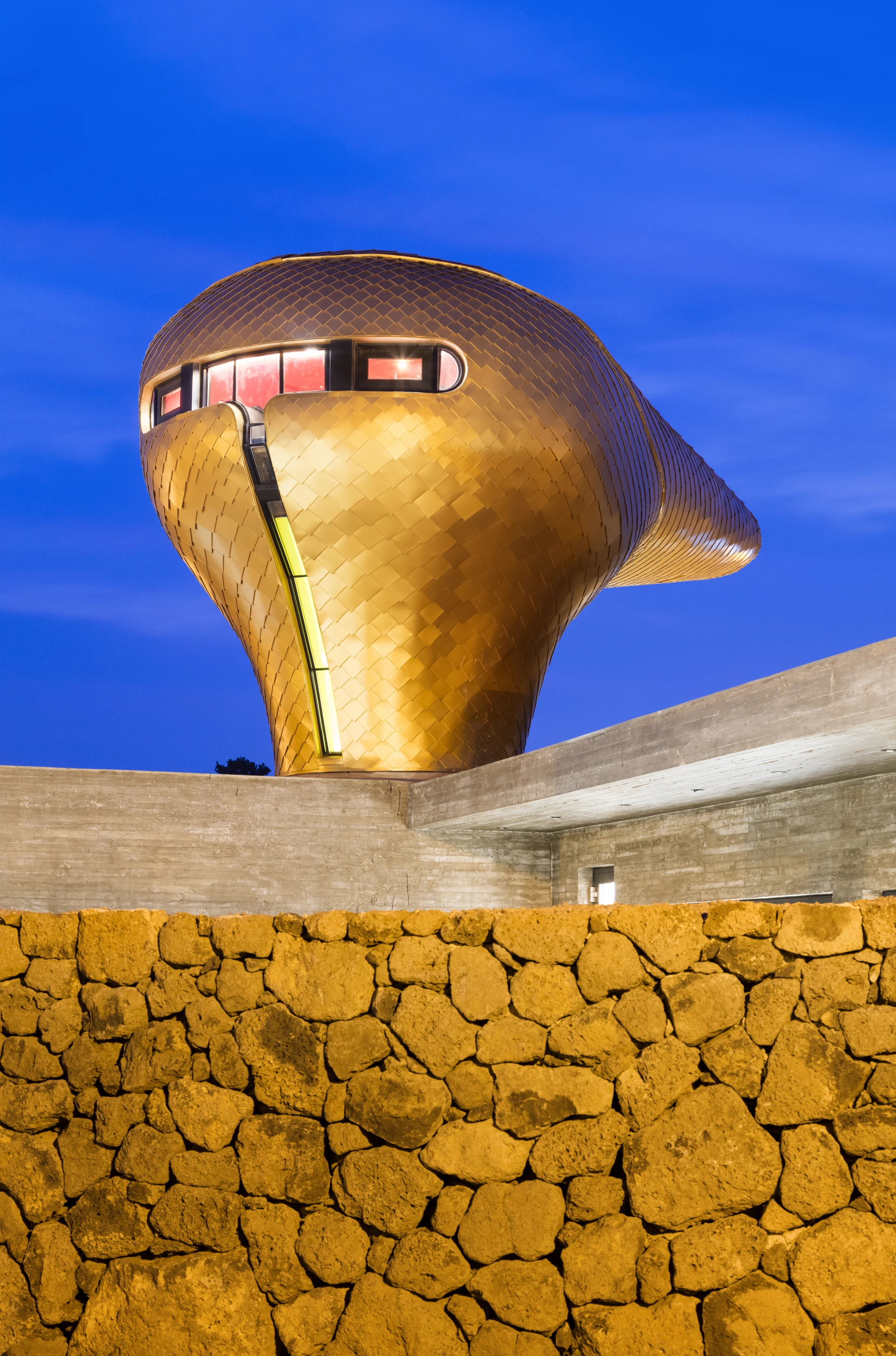 Close-up shot of the large golden structure