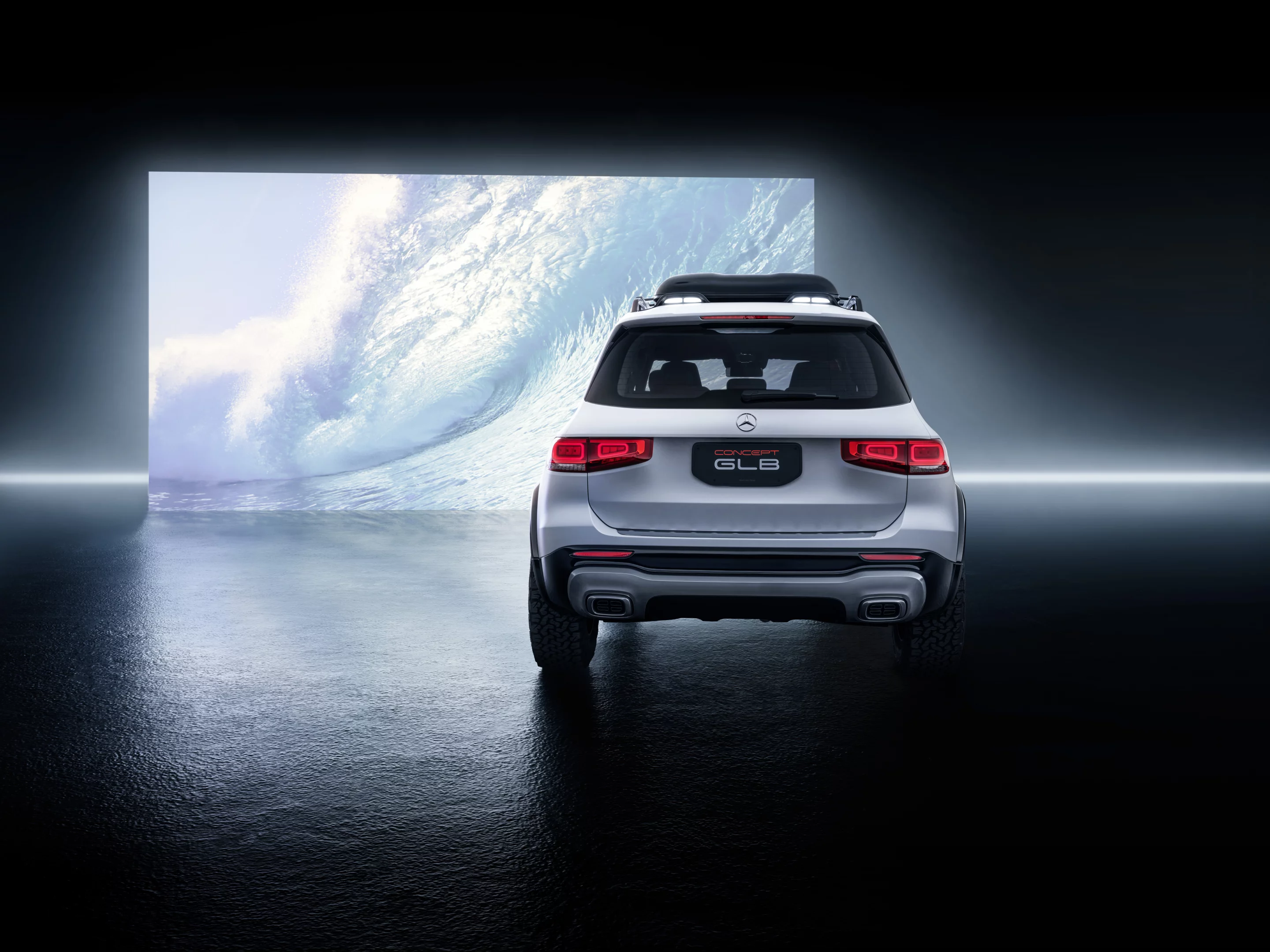 Mercedes is calling the Concept GLB “ready for expeditions” with its black-on-white coloration and heavy roof rack