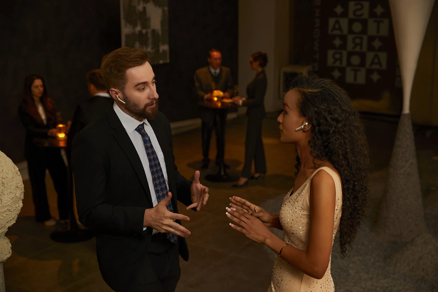 Timekettle depicts its buds' real-time translation working well enough to enable conversations in different languages at parties with near-zero lag