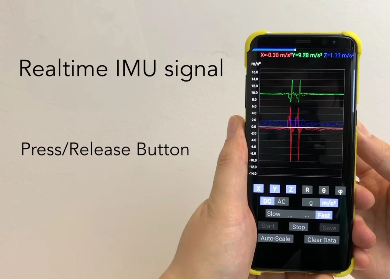 Small vidget movements can be detected by the phone's accelerometer, or inertial measurement unit (IMU)