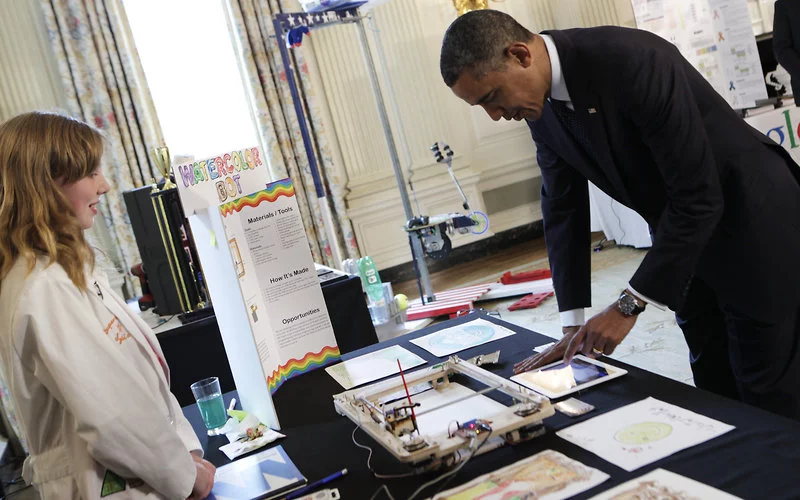 Since its creation, the WaterColorBot's young inventor has traveled to several exhibitions to demonstrate it to small children and even the President of the United States