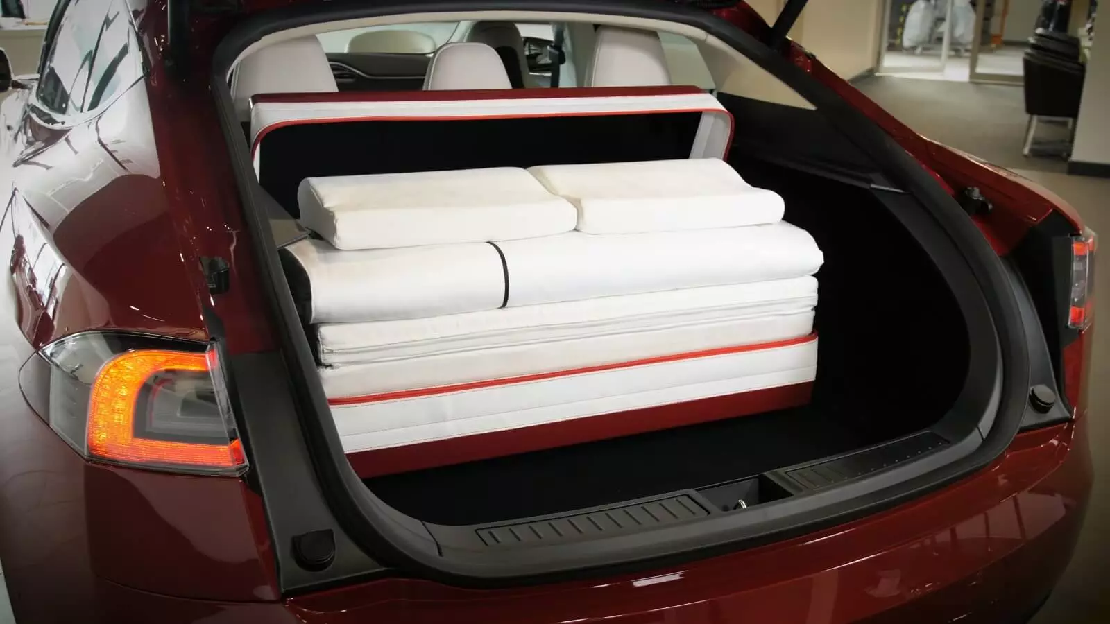 Dreamcase mattress folded up and ready to zip away in the case