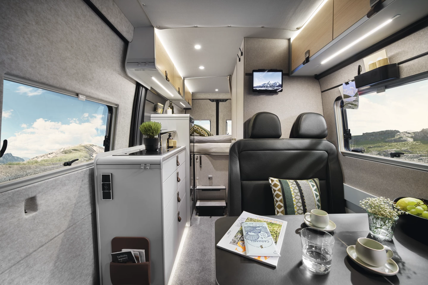 Opinions will vary, but we find the use of all gray felt throughout with gray and charcoal furnishings rather drab and depressing